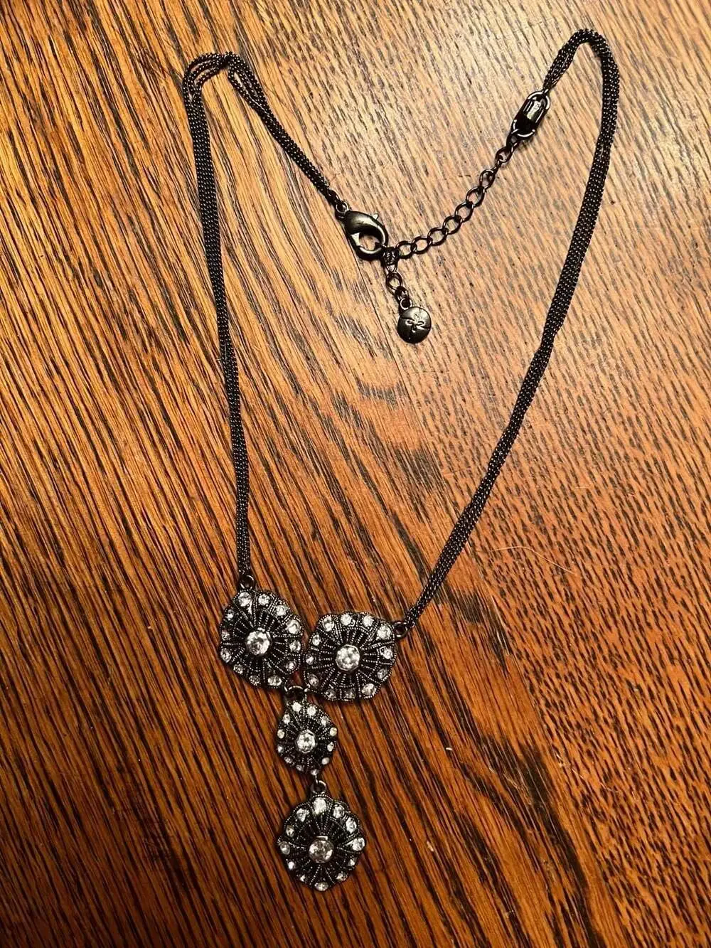 Sabika Rhinestone Gunmetal Pendant Necklace